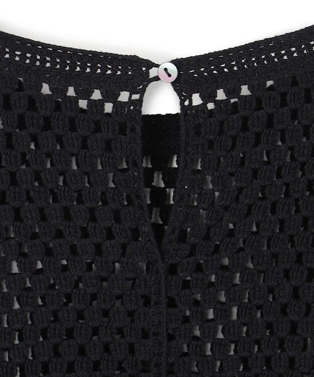 UNFILO L クロシェレースニット ハーフスリーブ プルオーバー ブラック