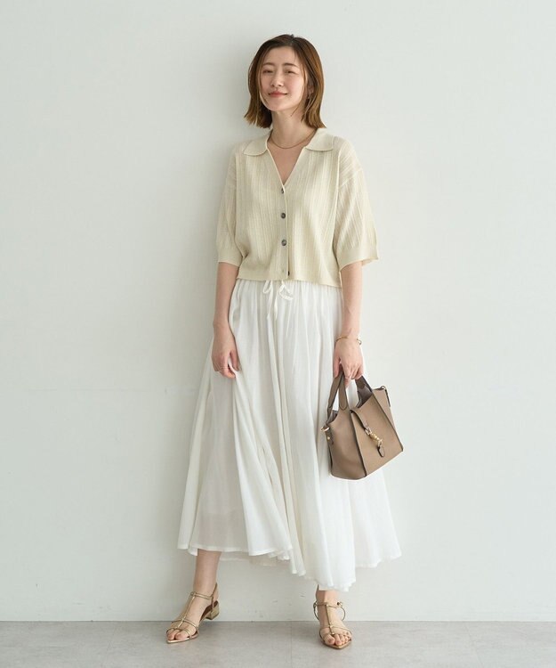 YECCA VECCA ストライプメッシュニットカーディガン Ivory