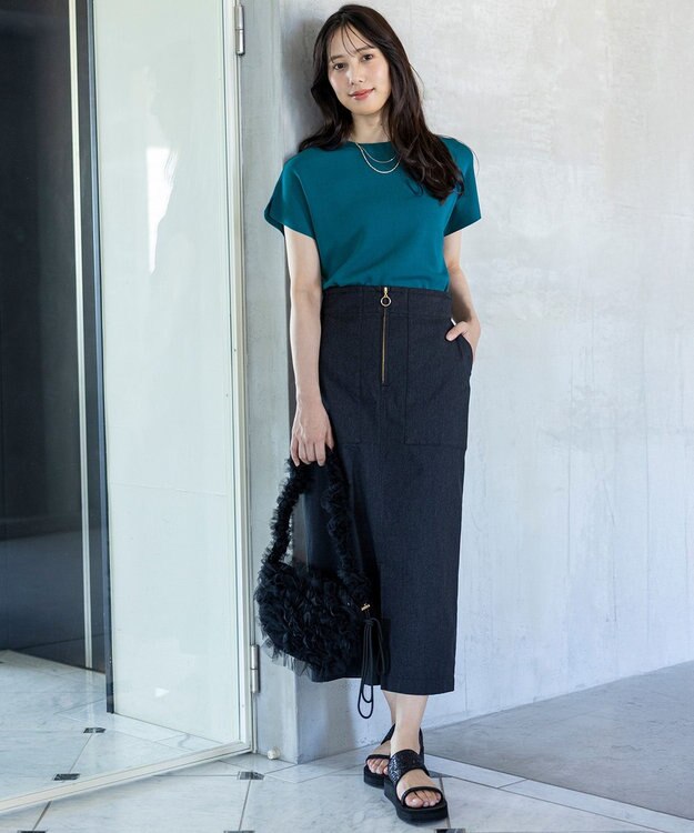 ANY SIS 【2WAY】フロントジップタイト スカート シャンブレーブラック