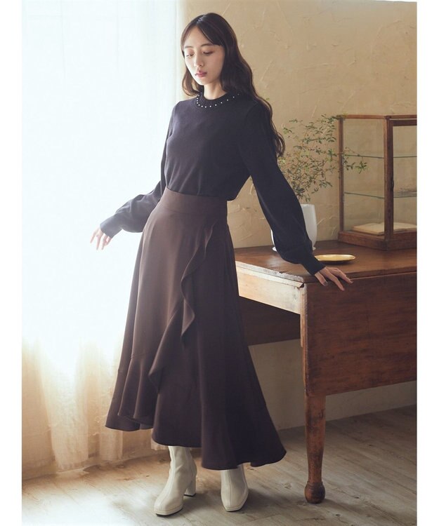 earth music&ecology ラッフルフリルイレヘムスカート Brown