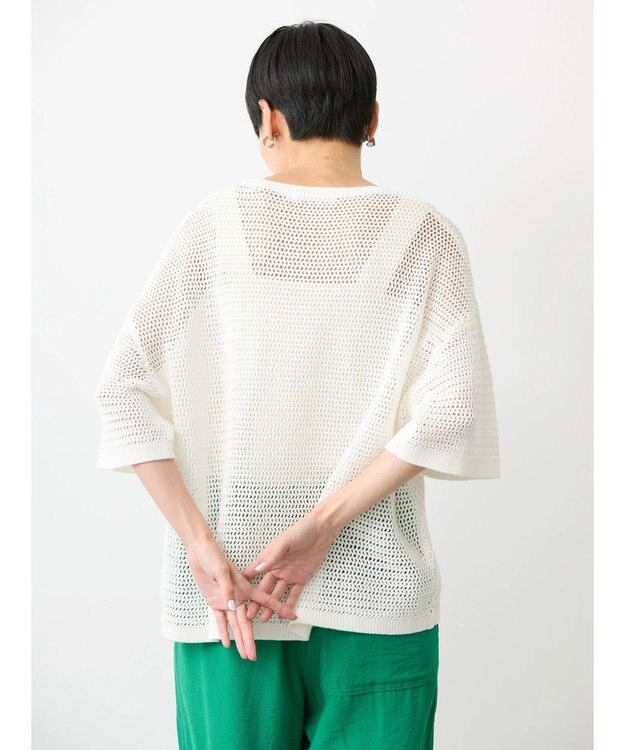 AMERICAN HOLIC 透かし編み半袖ニットプルオーバー Off White