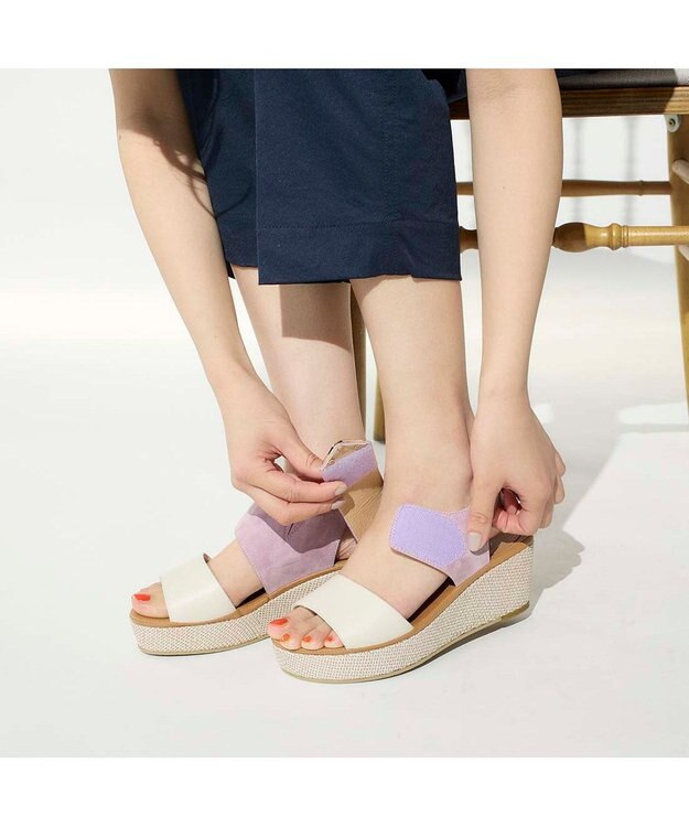 ing <ing>ワンポイントウエッジソールサンダル パープルコンビ