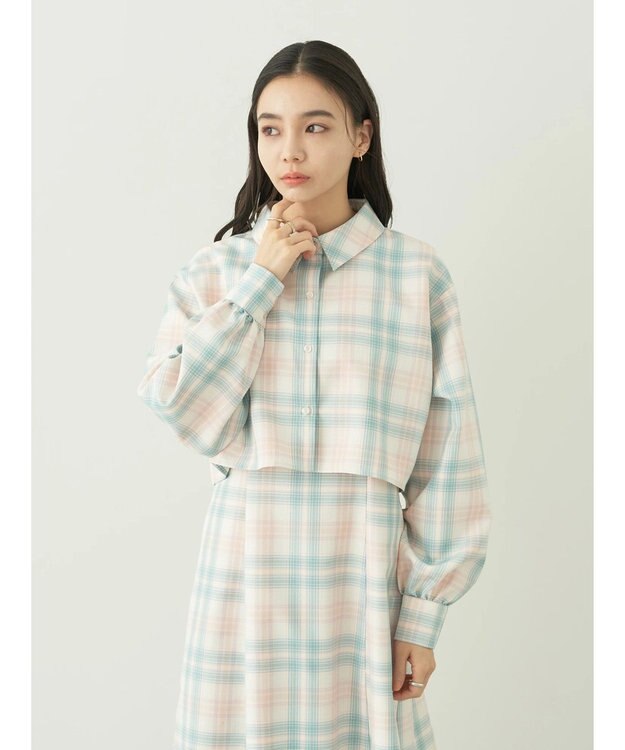 earth music&ecology ＣＨＥＣＫショートシャツジャケット Check Green