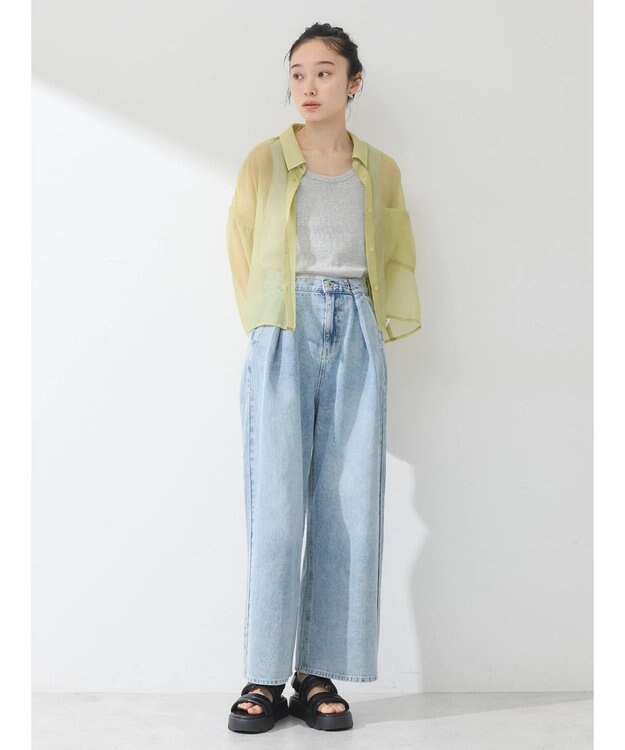 earth music&ecology ソデスリットクロップドシャツ Lime Green