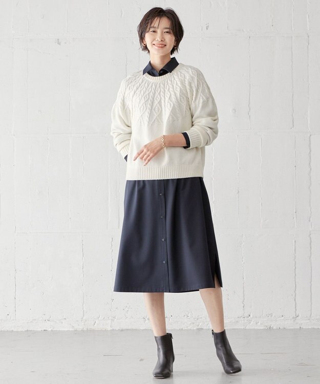 J.PRESS LADIES L 【WEB限定・洗える】 EIGER CORD 求心編み ニット アイボリー系