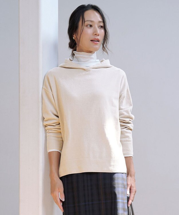 J.PRESS LADIES CHENILLE フーデッド ニット ベージュ系
