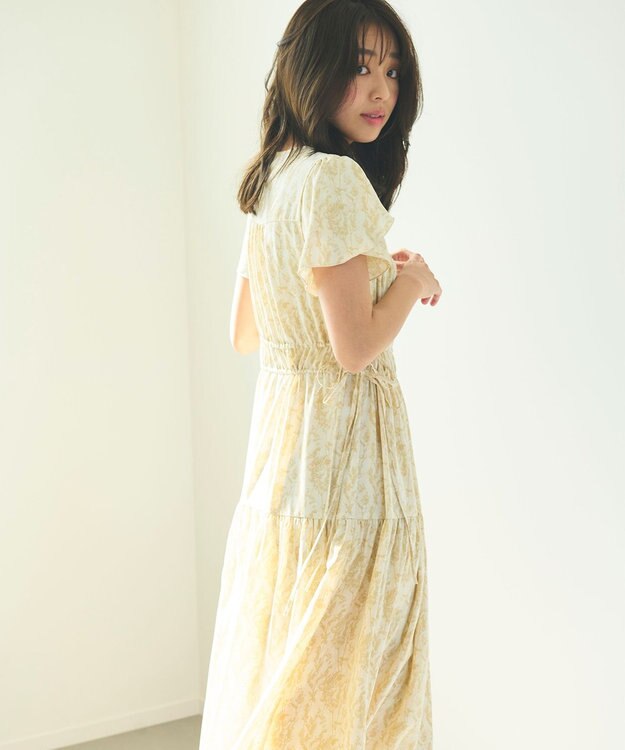 Feroux 【洗える】フラワープリントドロスト ワンピース ライトイエロー系3