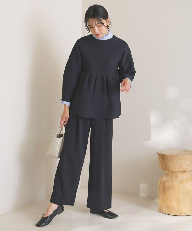 UNFILO 【11サイズ展開】 BEAUTY MOVE タックワイドパンツ ネイビー