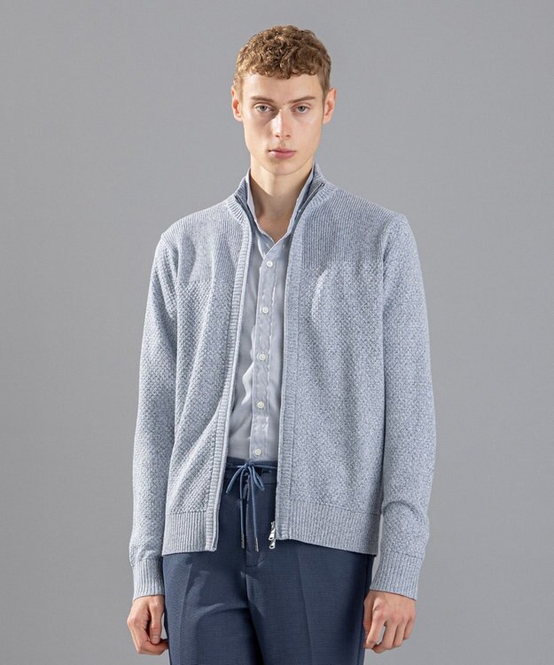 JOSEPH HOMME シルクバルキーハニカム　ジップアップニット サックスブルー系