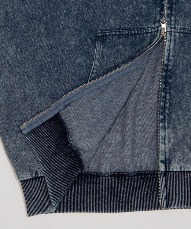 WEGO カレッジロゴBIGZIPパーカー デニム中濃加工色