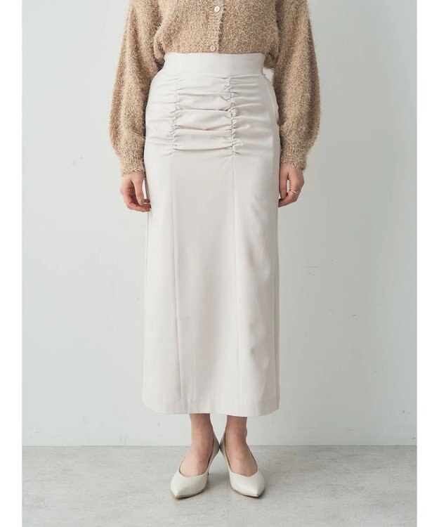 YECCA VECCA シャーリングロングナロースカート Light Beige