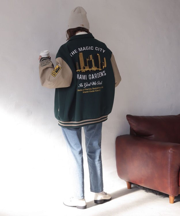 WEGO 【25年秋冬新作/ユニセックス着用ITEM/SMLサイズ展開】メルトンワッペンスタジャン ダークグリーン