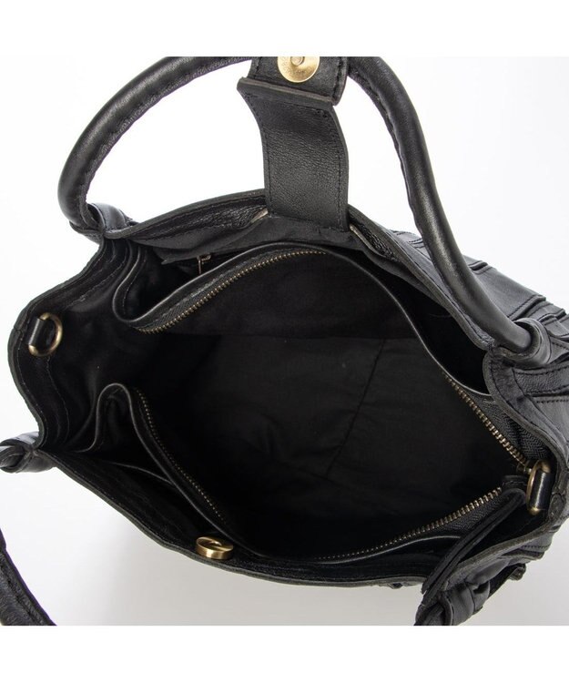 UNBILLION ピークスピーク PEAKS PEAK / ソフトレザーマルチストライプラウンド2wayバッグ ブラック