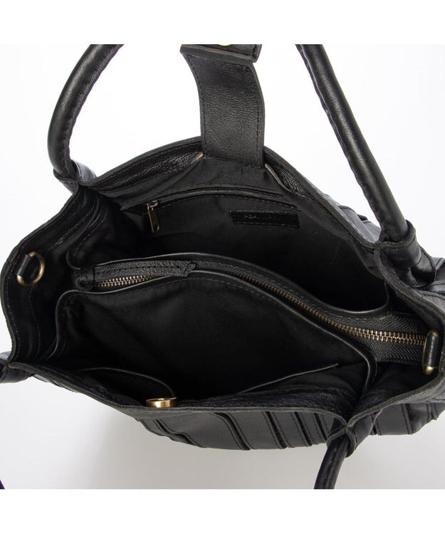 UNBILLION ピークスピーク PEAKS PEAK / ソフトレザーマルチストライプラウンド2wayバッグ ブラック