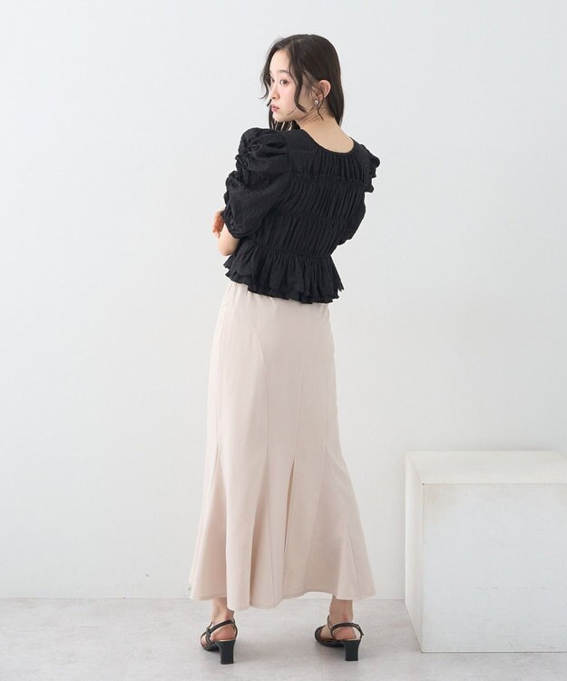 earth music&ecology レースティアードシャーリングブラウス Black