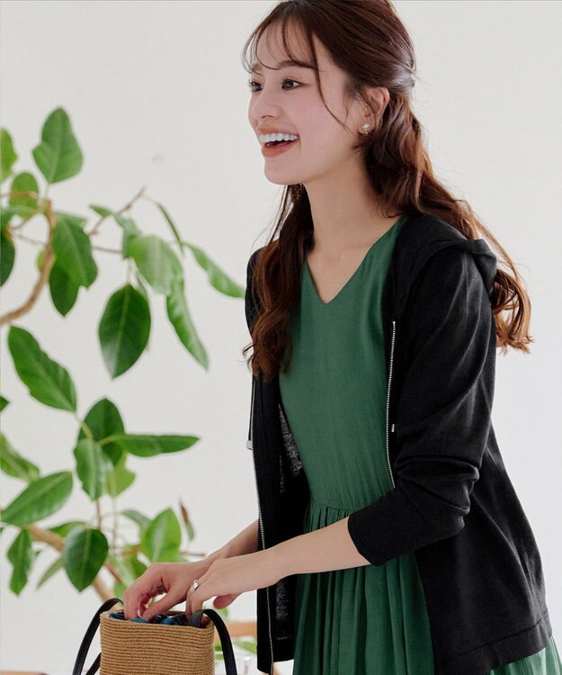 Tiaclasse L 【小倉優子さん着用】【洗える】サマーニットショートパーカー ブラック