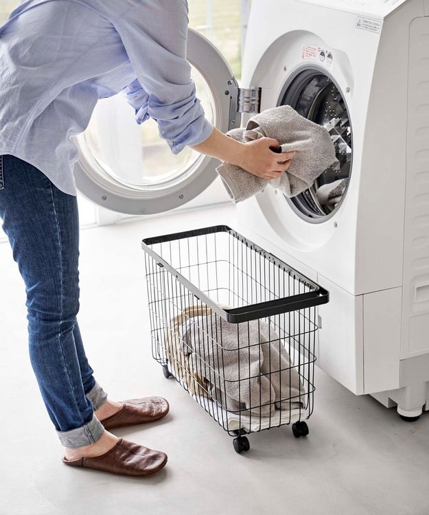 tower ランドリーバスケット タワー キャスター付き ワイド&ロー ブラック ブラック