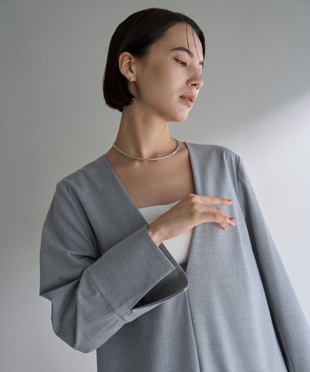 UNFILO ウールライク Vネックワンピース トップグレー