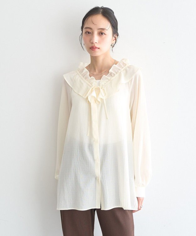 earth music&ecology フリルブラウス Ivory