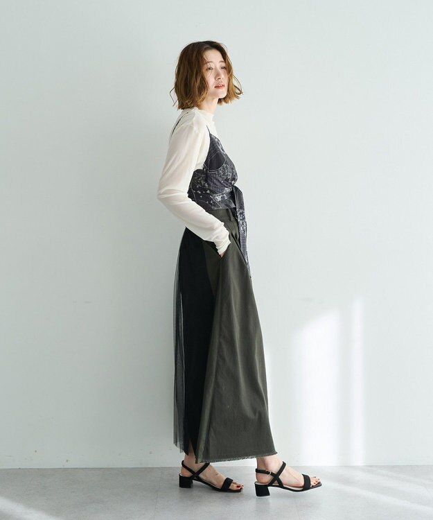 YECCA VECCA 異素材MIXロングスカート Khaki