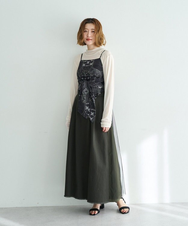 YECCA VECCA 異素材MIXロングスカート Khaki