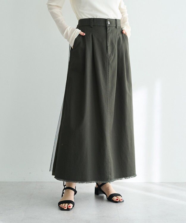 YECCA VECCA 異素材MIXロングスカート Khaki