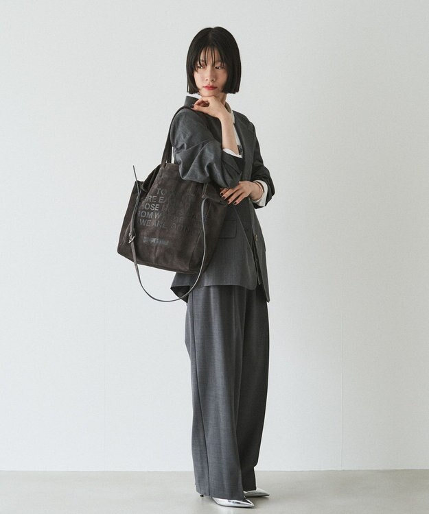 russet ステンシルデザインスエード2WAYトートバッグ(CE-1639) Gray