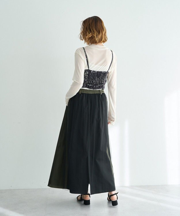 YECCA VECCA 異素材MIXロングスカート Khaki