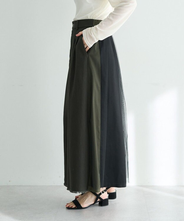 YECCA VECCA 異素材MIXロングスカート Khaki