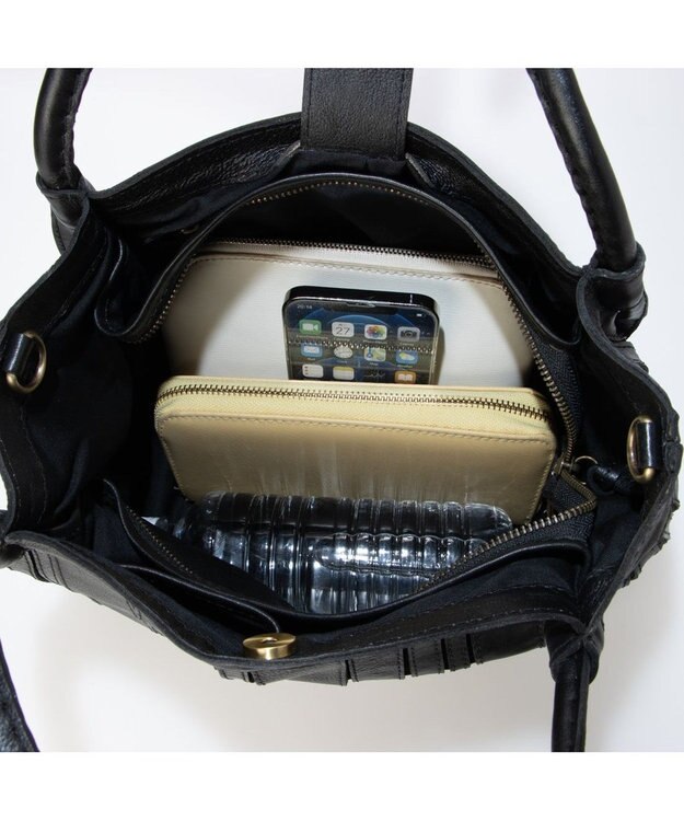 UNBILLION ピークスピーク PEAKS PEAK / ソフトレザーマルチストライプラウンド2wayバッグ ブラック