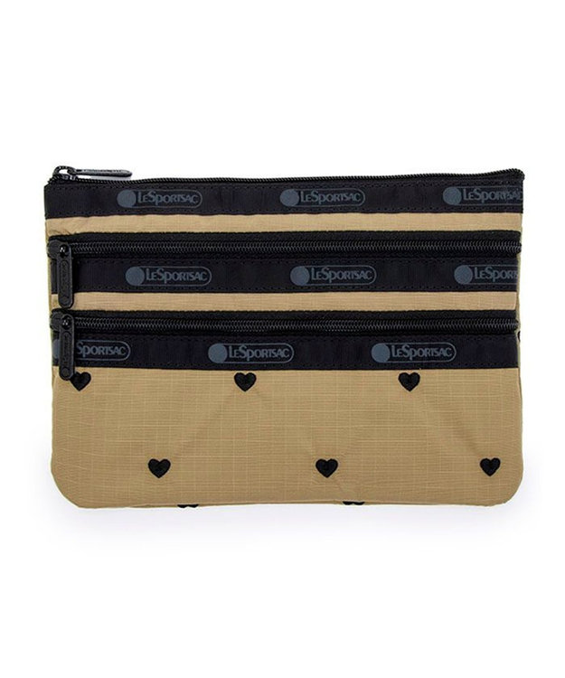 LeSportsac 3ZIP COSMETIC/モカブラックハートエンブロイダリー モカブラックハートエンブロイダリー