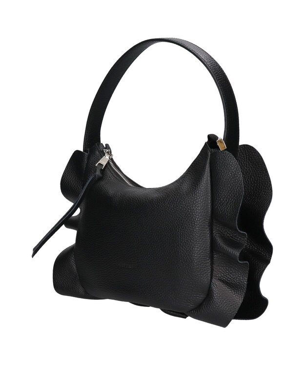 INTER-CHAUSSURES 【RIPANI】サイドフリルホーボーバッグ・ミディ ブラック