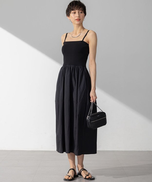 23区 S 【洗える】ブライトナイロンワッシャー ニットコンビワンピース ブラック系