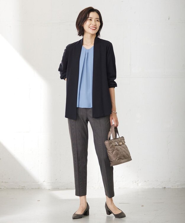 J.PRESS LADIES 【洗える】T/Rアルガンシルク チェック テーパード パンツ ブラウン系3