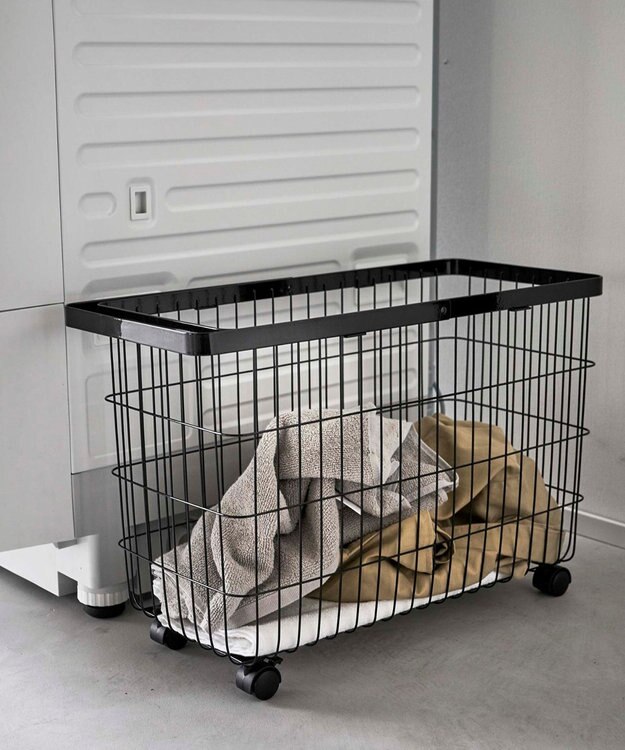 tower ランドリーバスケット タワー キャスター付き ワイド&ロー ブラック ブラック