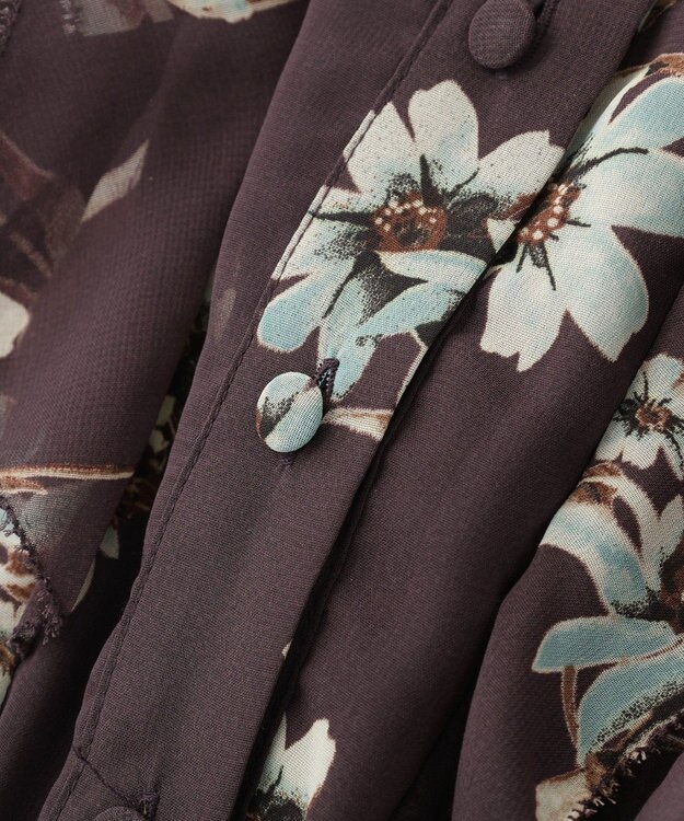 YECCA VECCA フラワー柄フリルプリーツワンピース Brown