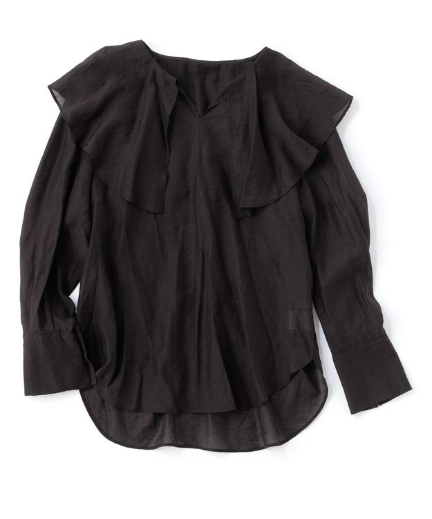 UNFILO イージーケア ラッフルカラー ブラウス ブラック