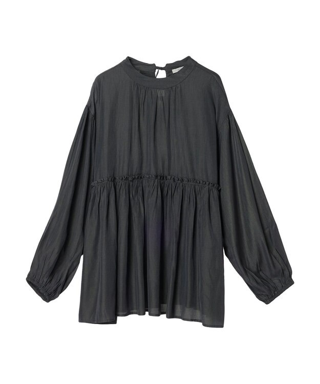 CRAFT STANDARD BOUTIQUE 後リボン切替ギャザーチュニックブラウス Charcoal Gray