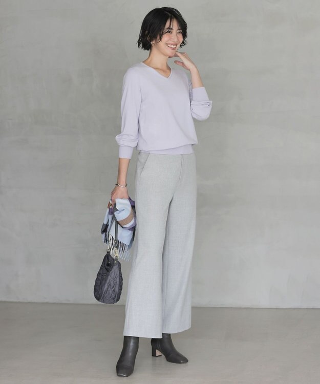 J.PRESS LADIES L チェルビック セミワイド パンツ ライトグレー系