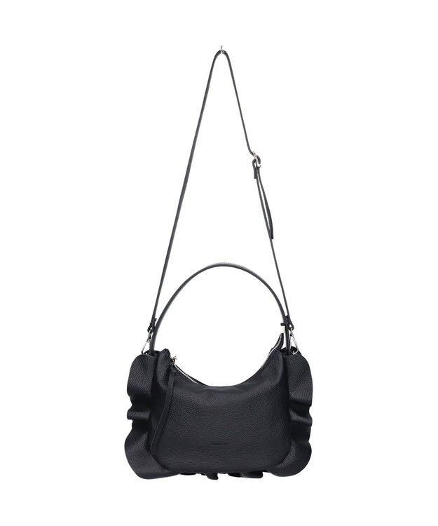 INTER-CHAUSSURES 【RIPANI】サイドフリルホーボーバッグ・ミディ ブラック