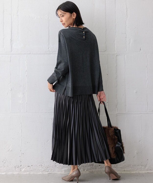 23区 L 【洗える】レザーライクプリーツ スカート グレー系