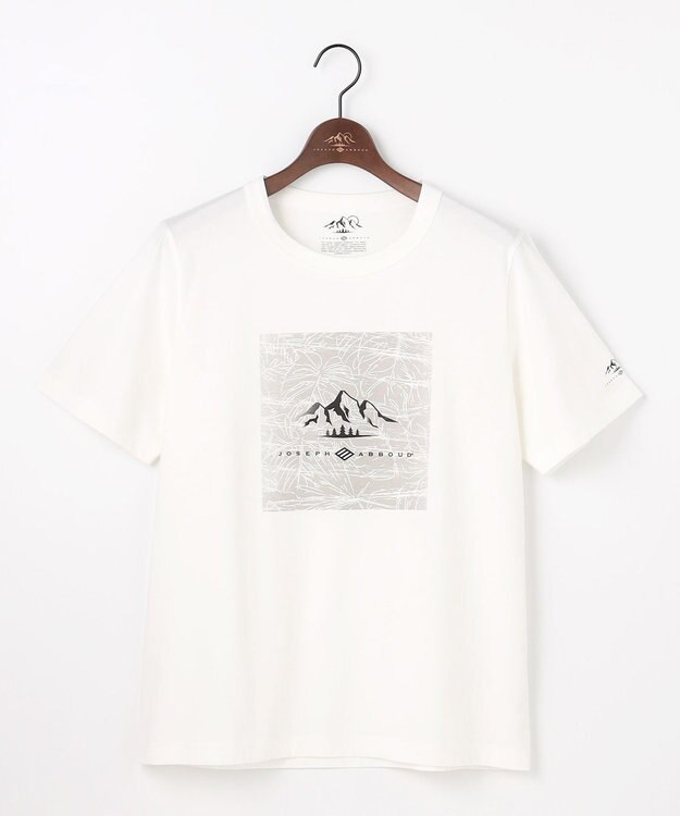 JOSEPH ABBOUD MOUNTAIN 【ゆったり】プレーティング天竺 リーフプリントアウトドア Tシャツ ホワイト系