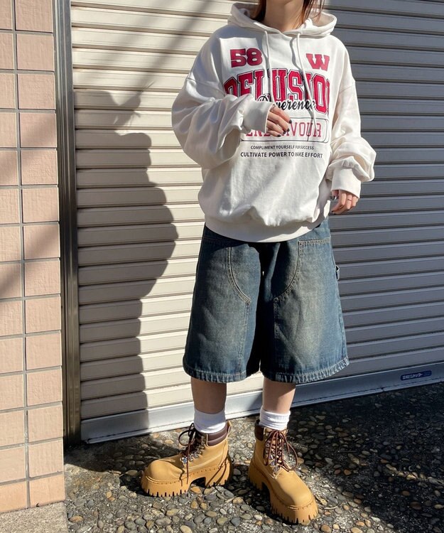 WEGO ロゴビッグプルパーカー ホワイトアイボリー