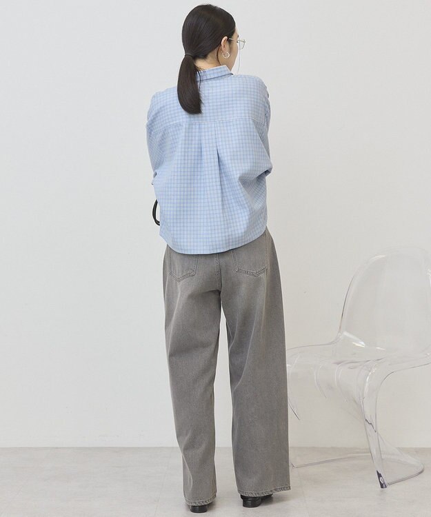 AMERICAN HOLIC ミニチェックショート丈シャツ Sax