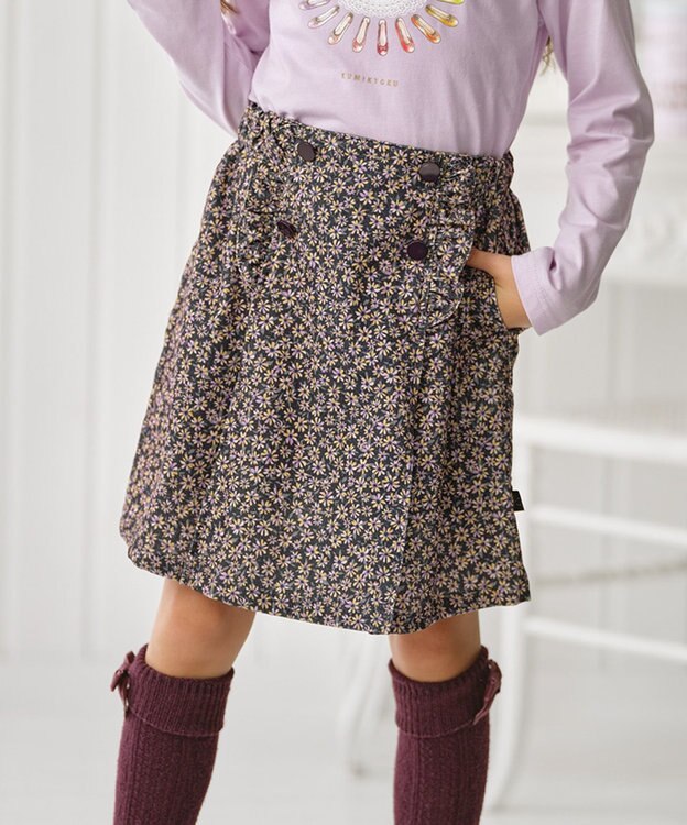 組曲 KIDS 【150-160㎝】モノトーンフラワーコーデュロイ キュロット ブラック系5