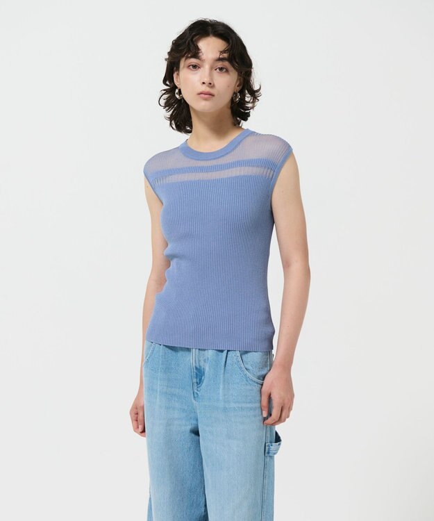 GRACE CONTINENTAL リブシアーニットトップ ブルー
