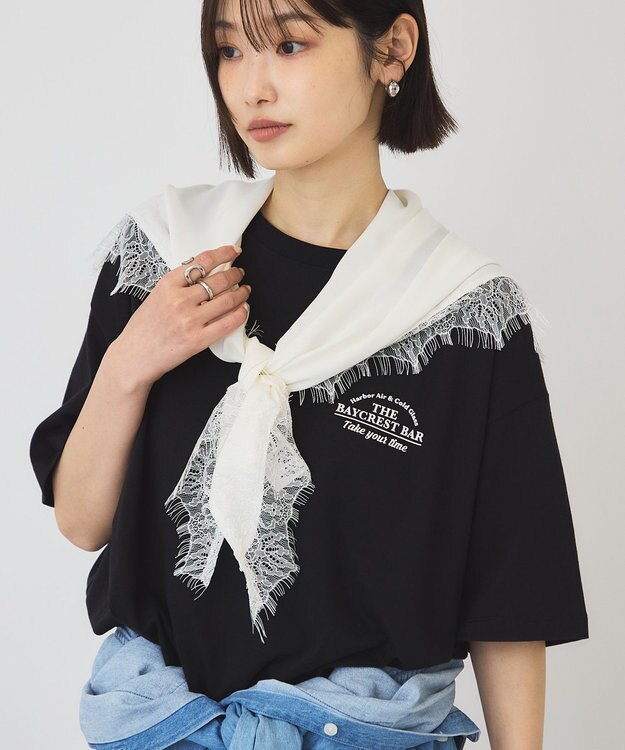 AMERICAN HOLIC サテンレース三角スカーフ Off White