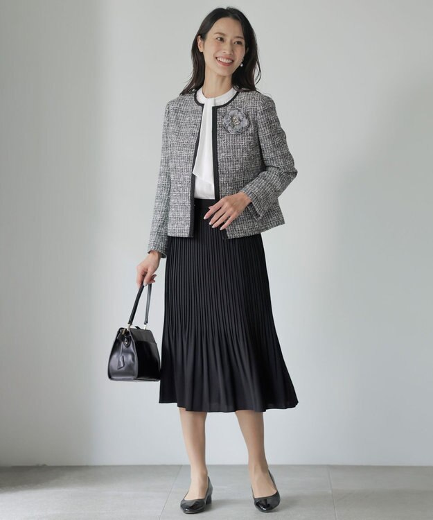 J.PRESS LADIES 【セットアップ対応】ファンシーツイード ノーカラー ジャケット ブラックミックス系