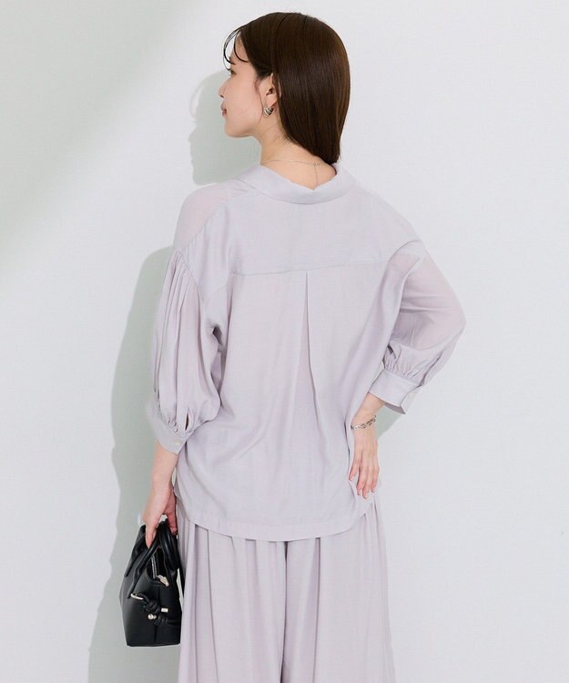 Green Parks 接触冷感シルキータッチローンオープンカラーシャツ Gray Beige