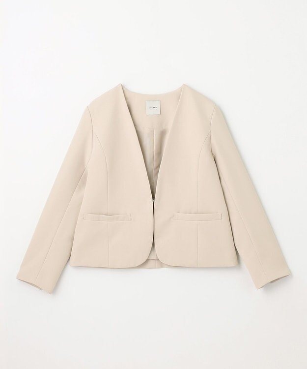 ANY 【WEB限定】ダブルクロスストレッチ Ｖネックノーカラージャケット ベージュ